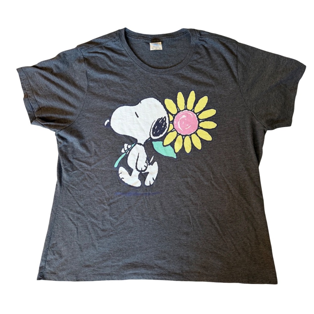 Port & Company Peanuts Snoopy Sunflower Graphic T-Shirt Gray XXL Ladies
